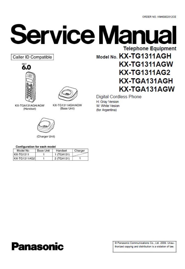 KX-TG1311AGH, KX-TG1311AGW, KX-TG1311AG2, KX-TGA131AGH